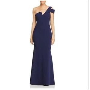 Aqua One-Shoulder Ruffled gown blue